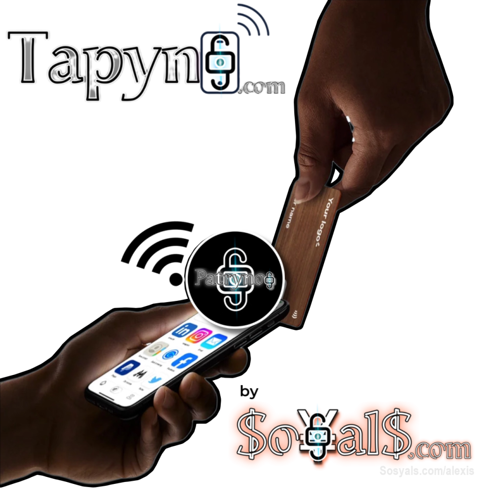 #Emprendimientos
Las Tap¥n$ vienen en forma de etiquetas, monedas o tarjetas de presentación de última generación equipadas con tecnología NFC. Al tocar tu celular con una Tapyn$, se abrirá toda tu información de contacto guardada. Tus redes sociales, información del sitio web, contenido descargable, y mucho más. ¡Tus contactos podrán conocerte de inmediato! Algunas de sus características incluyen: diseño minimalista, resistente material UV, varias configuraciones de presentación (incluyendo tipografías únicas), y un panel de control de fácil manejo para la gestión de tu información personal. ¡Tapyn$ ofrece la solución más práctica e interactiva para promover tu negocio o marca personal de manera profesional! ¡Aprovecha esta innovadora herramienta para destacar!

Las personalizamos 100% a tu gusto.

Adquiérelas fácilmente en la tienda de esta plataforma sosyals.com o en Mercado Libre https://articulo.mercadolibre.com.mx/MLM-2460755594-oal-tarjetas-de-presentacion-con-tecnologia-tapyn-_JM